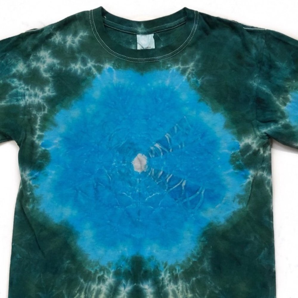 Y2K Tie Dye Cotton Custom T-Shirt Green Size Small - Picture 4 of 8